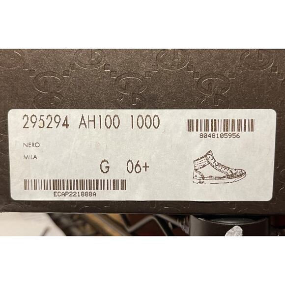 NIB GUCCI 295294 BLACK LEATHER WEB LOGO HIGH TOP SNEAKERS 6.5 $579 ITALY